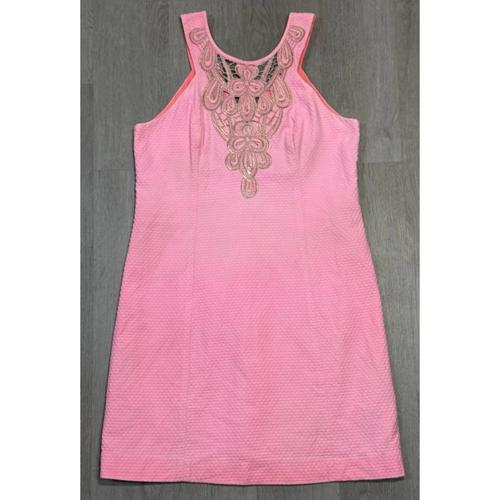 Lilly Pulitzer Largo Shift Dress Women's Size 8 Sun Ray Gold Embroidered Zip - Picture 1 of 12
